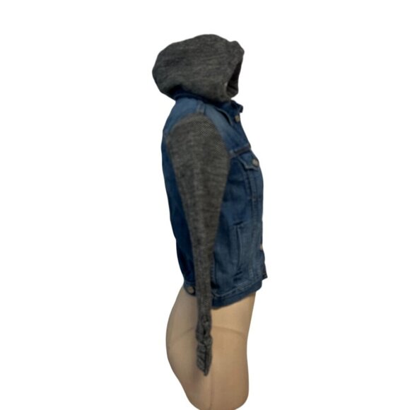 Rag And Bone Jacket Blue Denim & Wool Sleeves Hooded Small Fits XS - Picture 2 of 4